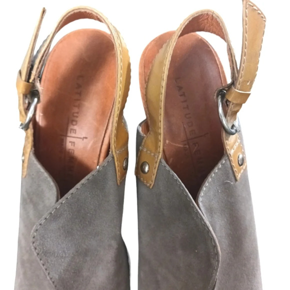 Anthropologie Latitude Femme Soft Taupe Suede Sandal Wedge Heels Open To… - Picture 4 of 10